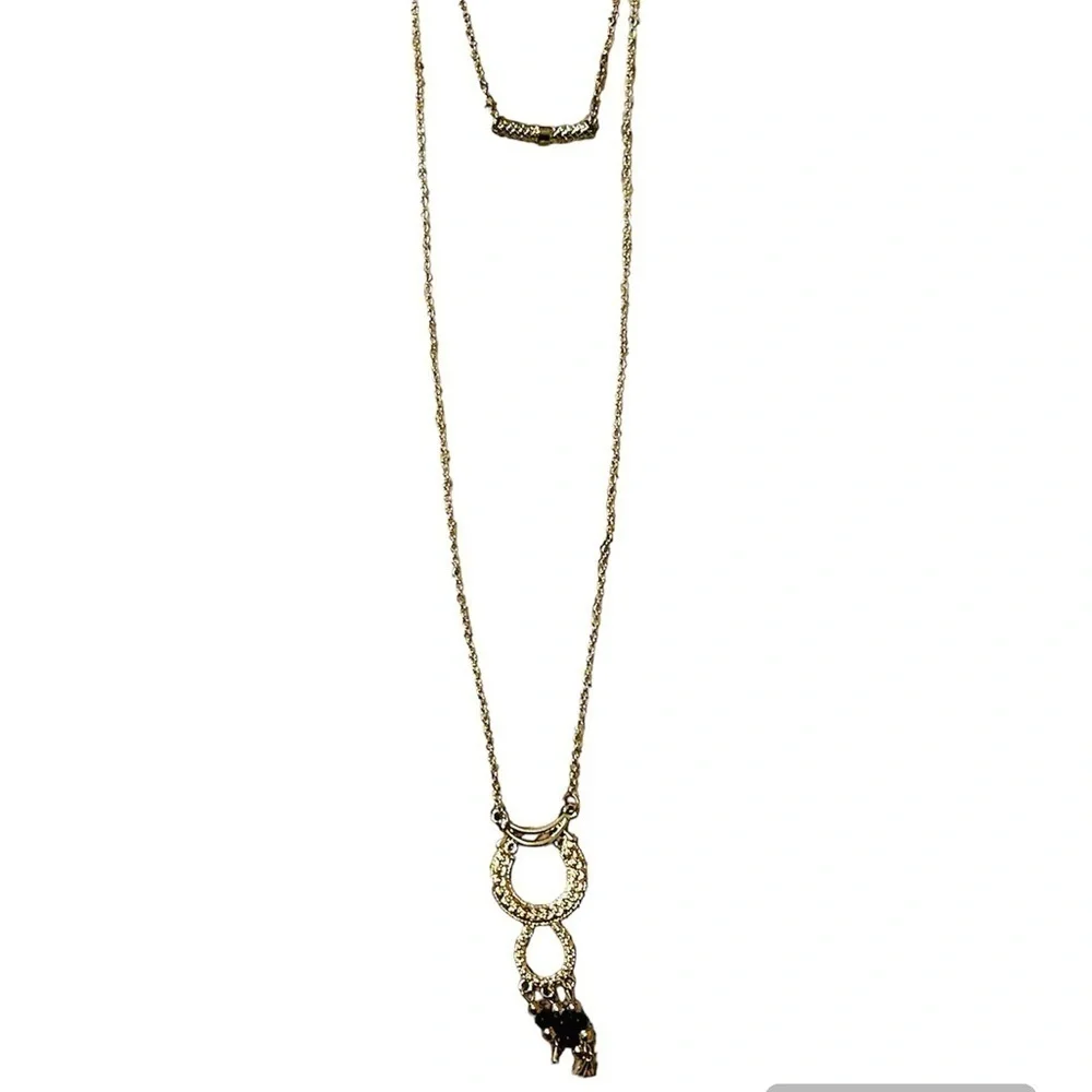 2/$15 - Boho Double Hoop Drop Necklace | Gold & Black Statement Necklace | NWT